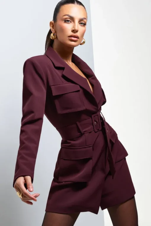 Genesis | Plum Belted Utility Blazer Dress