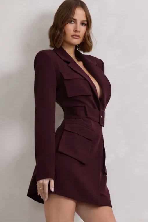 Genesis | Plum Belted Utility Blazer Dress