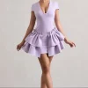 Genevieve | Lilac Plunge-Neck Mini Dress With Layered Hem