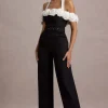 Genny | Black Tailored Wide-Leg Jumpsuit With Flowers