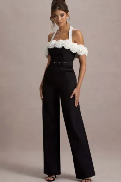 Genny | Black Tailored Wide-Leg Jumpsuit With Flowers