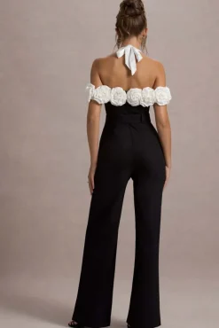 Genny | Black Tailored Wide-Leg Jumpsuit With Flowers