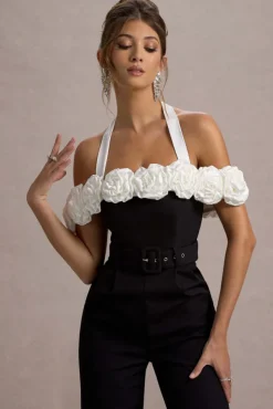 Genny | Black Tailored Wide-Leg Jumpsuit With Flowers