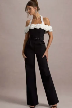 Genny | Black Tailored Wide-Leg Jumpsuit With Flowers