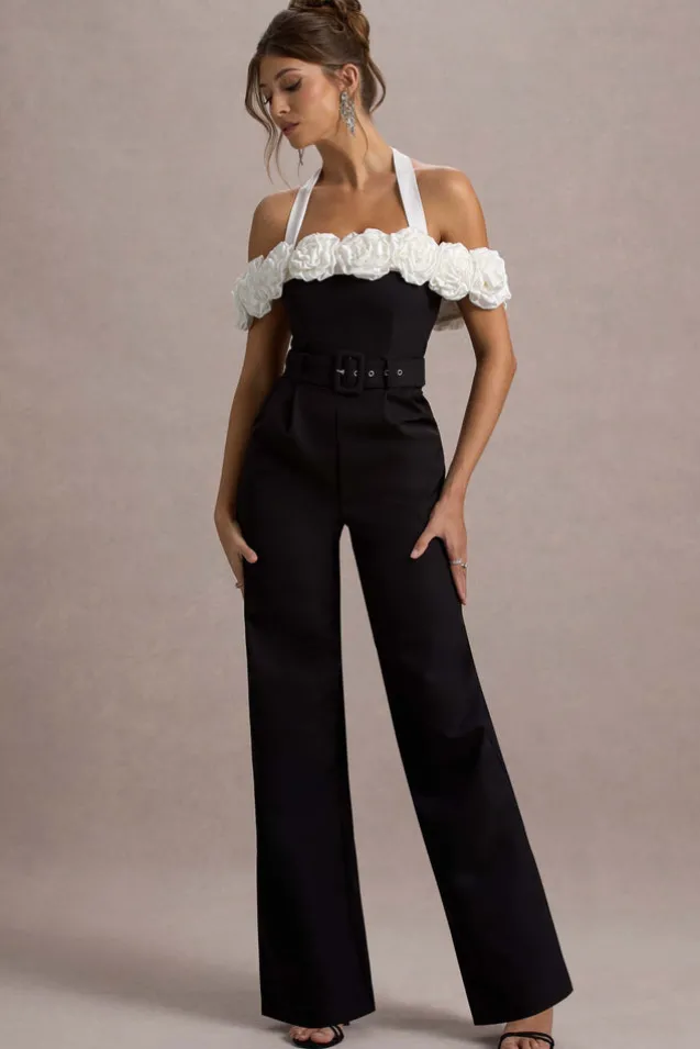 Genny | Black Tailored Wide-Leg Jumpsuit With Flowers