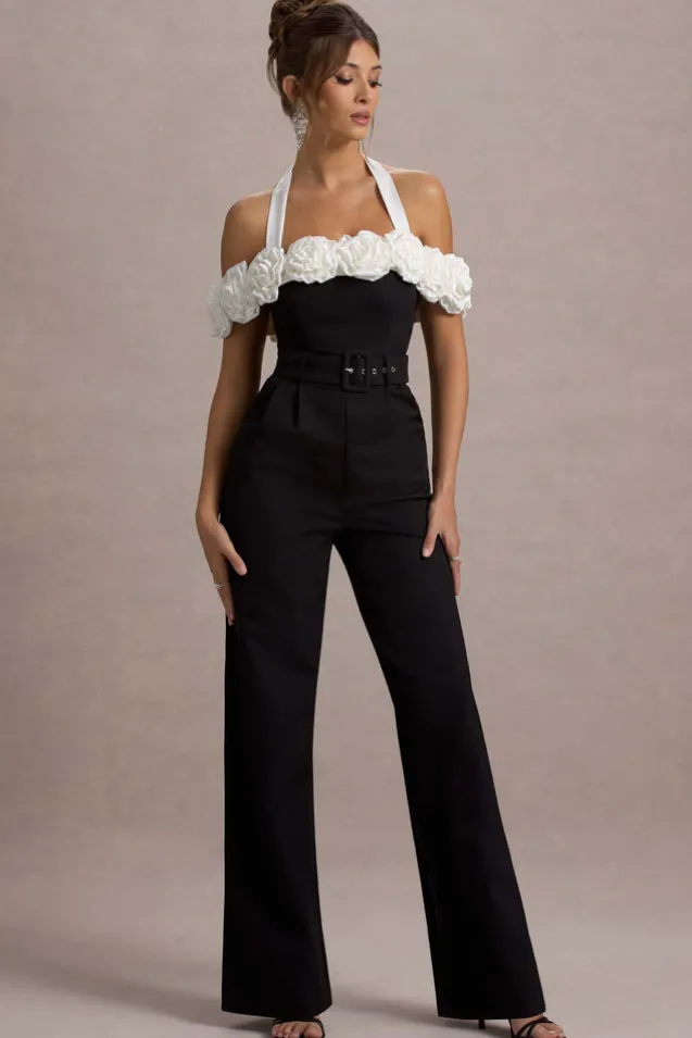 Genny | Black Tailored Wide-Leg Jumpsuit With Flowers