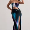 Getaway | Purple Print Bandeau Cut-Out Maxi Dress With Twist