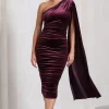 Gianna | Port Velvet One Shoulder Cape Bodycon Midi Dress