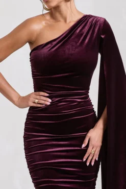 Gianna | Port Velvet One Shoulder Cape Bodycon Midi Dress