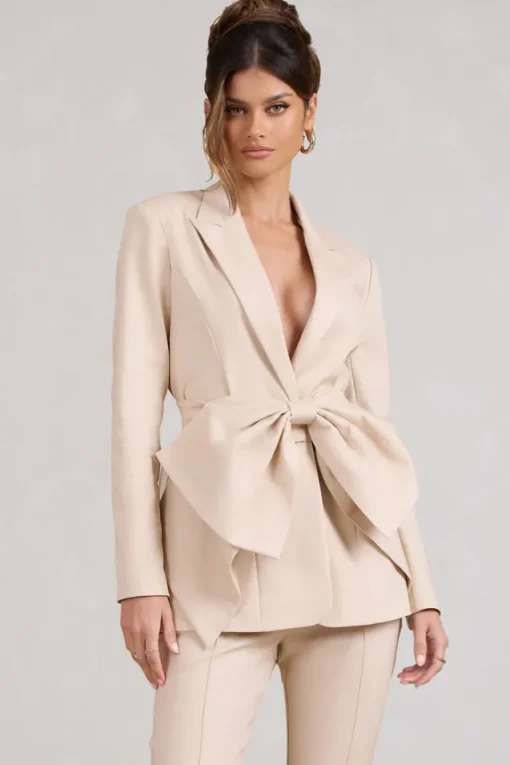 Gifted | Stone Plunge Blazer With Statement Bow