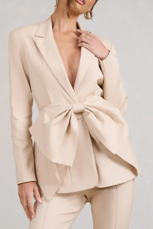 Gifted | Stone Plunge Blazer With Statement Bow