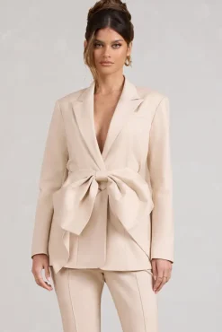 Gifted | Stone Plunge Blazer With Statement Bow