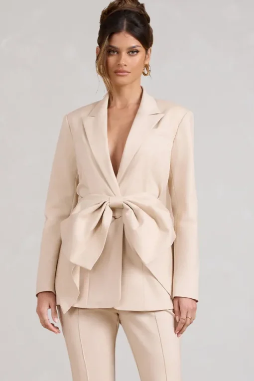 Gifted | Stone Plunge Blazer With Statement Bow