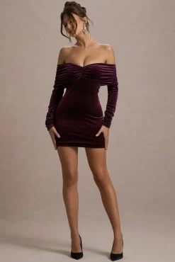 Gilda | Port Velvet Bardot Long-Sleeve Mini Dress