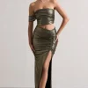 Gilded | Gold Metallic One-Sleeved Cut-Out Split Maxi Dress