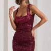 Glimmer | Plum Sequin Open-Back Bodycon Mini Dress