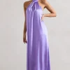 Gloriana | Lilac Satin High-Neck Maxi Dress