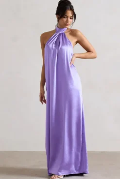 Gloriana | Lilac Satin High-Neck Maxi Dress