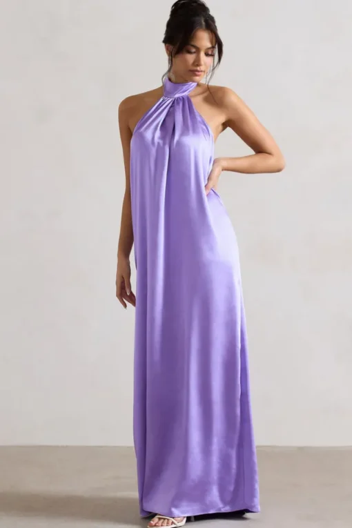 Gloriana | Lilac Satin High-Neck Maxi Dress