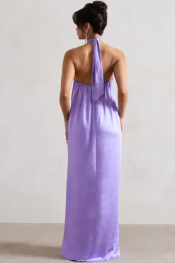 Gloriana | Lilac Satin High-Neck Maxi Dress