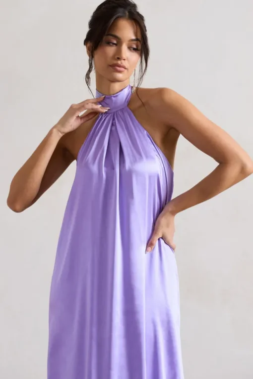 Gloriana | Lilac Satin High-Neck Maxi Dress