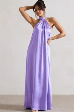 Gloriana | Lilac Satin High-Neck Maxi Dress