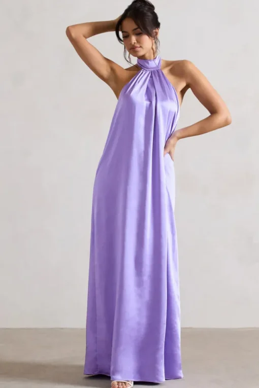 Gloriana | Lilac Satin High-Neck Maxi Dress