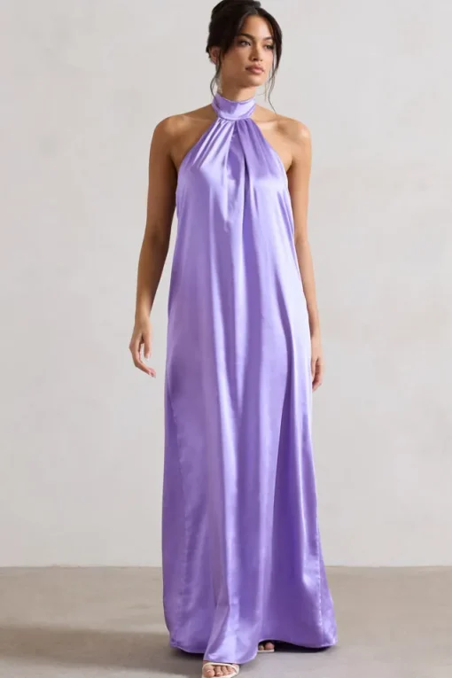 Gloriana | Lilac Satin High-Neck Maxi Dress