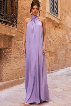 Gloriana | Lilac Satin High-Neck Maxi Dress