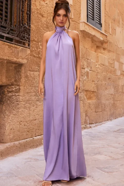 Gloriana | Lilac Satin High-Neck Maxi Dress