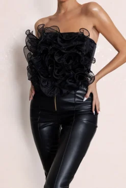 Glorious | Black Strapless Organza Corset Top