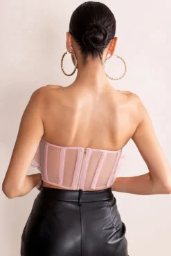 Glorious | Pink Strapless Organza Corset Top