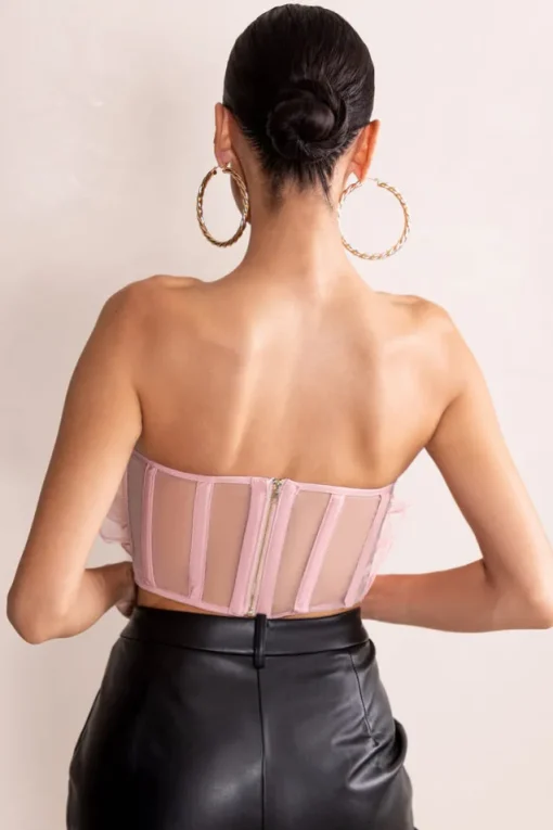 Glorious | Pink Strapless Organza Corset Top