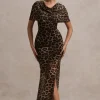Gomez | Leopard Print Mesh Cowl-Neck Split Maxi Dress