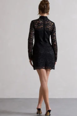 Gossip | Black Lace High-Neck Mini Dress
