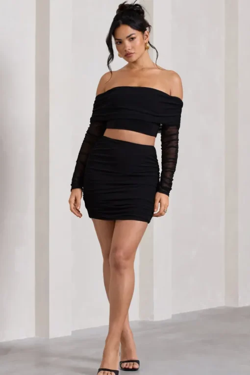 Ground Rules | Black Ruched Mesh Mini Skirt