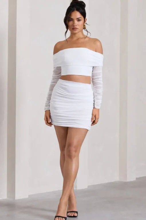 Ground Rules | White Ruched Mesh Mini Skirt