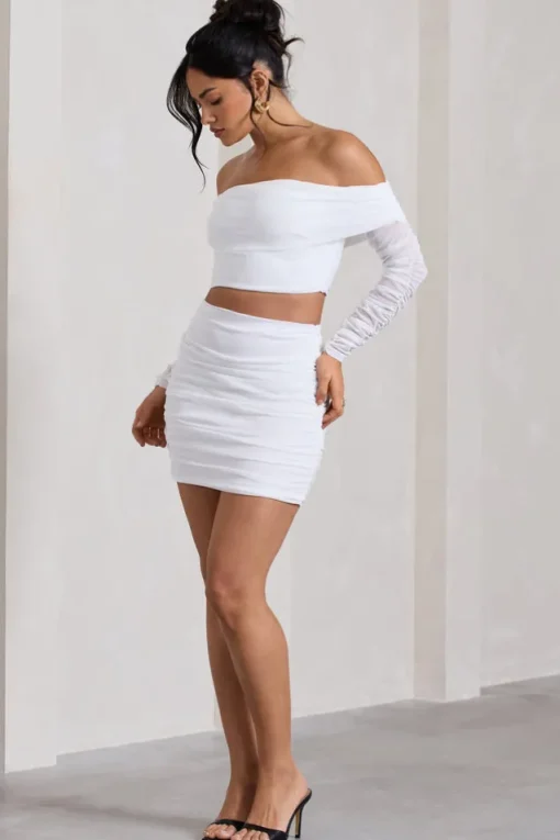 Ground Rules | White Ruched Mesh Mini Skirt