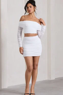 Ground Rules | White Ruched Mesh Mini Skirt