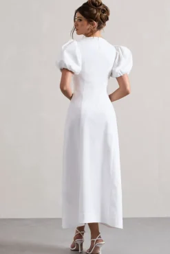 Hacienda | White Poplin Puff-Sleeve Maxi Dress