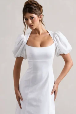 Hacienda | White Poplin Puff-Sleeve Maxi Dress