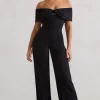 Harleen | Black Bow Bardot Wide-Leg Jumpsuit