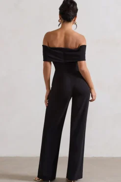 Harleen | Black Bow Bardot Wide-Leg Jumpsuit
