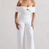 Harleen | White Bow Bardot Wide-Leg Jumpsuit