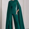 Harley | Bottle Green Straight-Leg Jumpsuit With Cape Sleeves