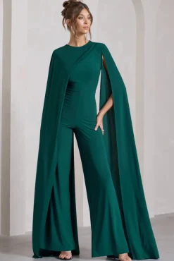 Harley | Bottle Green Straight-Leg Jumpsuit With Cape Sleeves