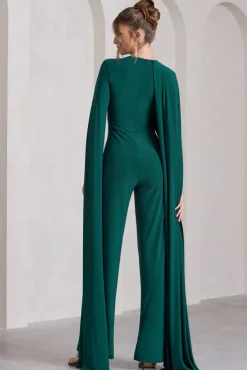 Harley | Bottle Green Straight-Leg Jumpsuit With Cape Sleeves