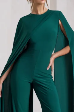 Harley | Bottle Green Straight-Leg Jumpsuit With Cape Sleeves
