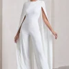 Harley | White Straight-Leg Jumpsuit With Cape Sleeves