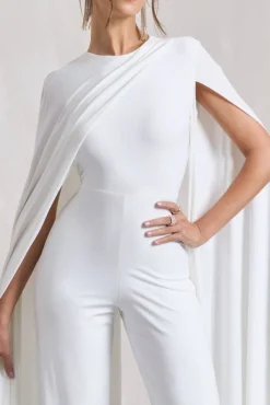 Harley | White Straight-Leg Jumpsuit With Cape Sleeves